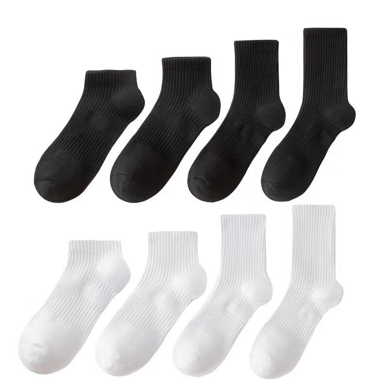 100% Pure Cotton Men's Socks, Black, White, Grey Mid-Calf, Sports Long White Socks for Men, Spring and Summer White Socks